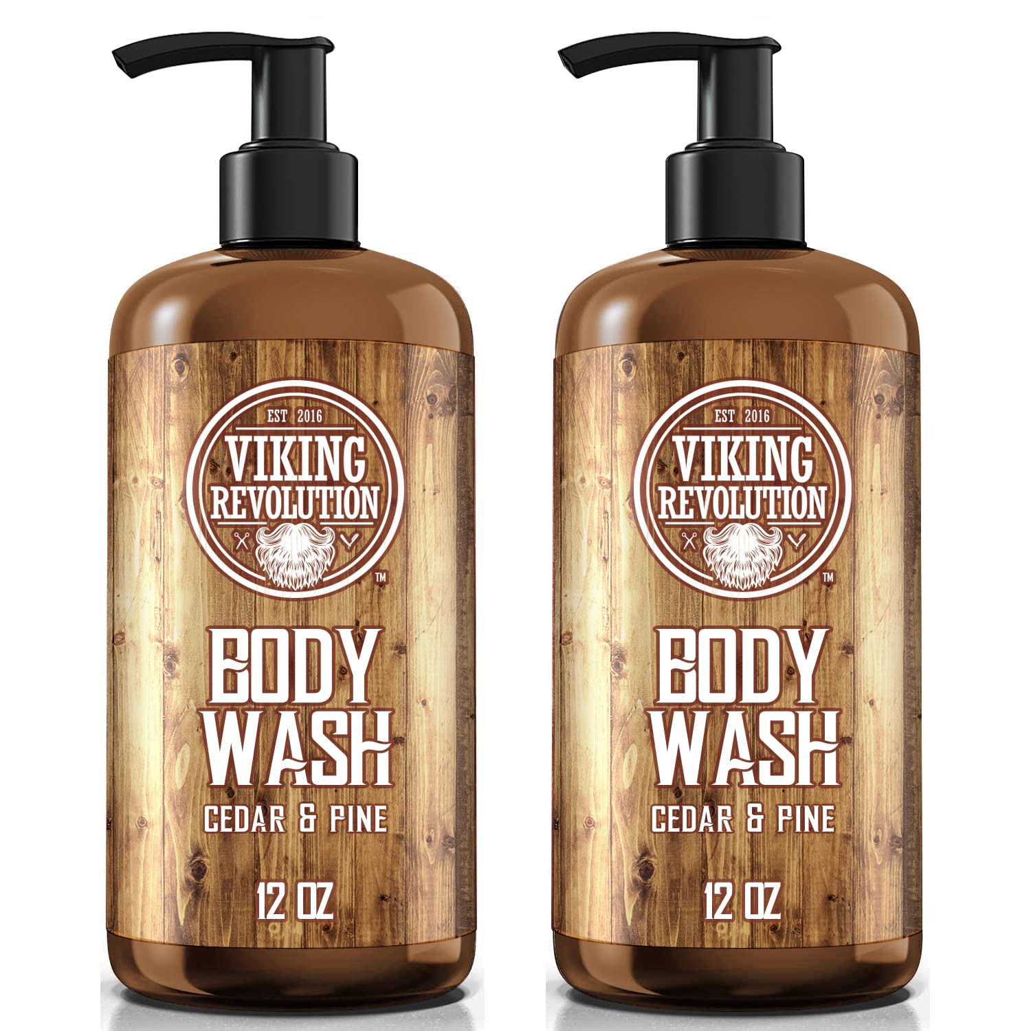 Two 12 oz bottles of Cedar & Pine Body Wash - 2 Pack, ideal for active men with pump tops.