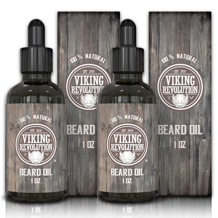 Two boxes of Unscented Beard Oil - 2 Pack, a natural treatment by Viking Revolution with rustic design.