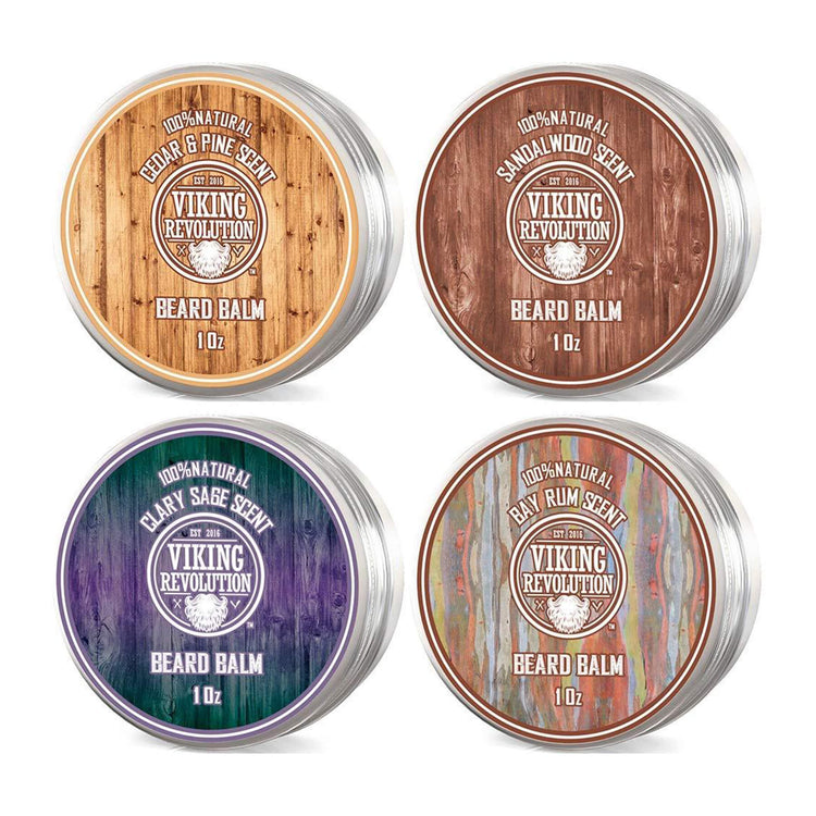 Beard Balm 4 Pack - Sandalwood, Pine & Cedar, Bay Rum, Clary Sage
