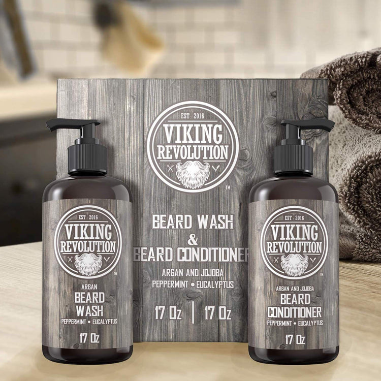Viking Revolution - Beard Care Kit with Beard Wash & Conditioner, Oil, Balm  and Comb - Christmas Gifts for Men - Classic 