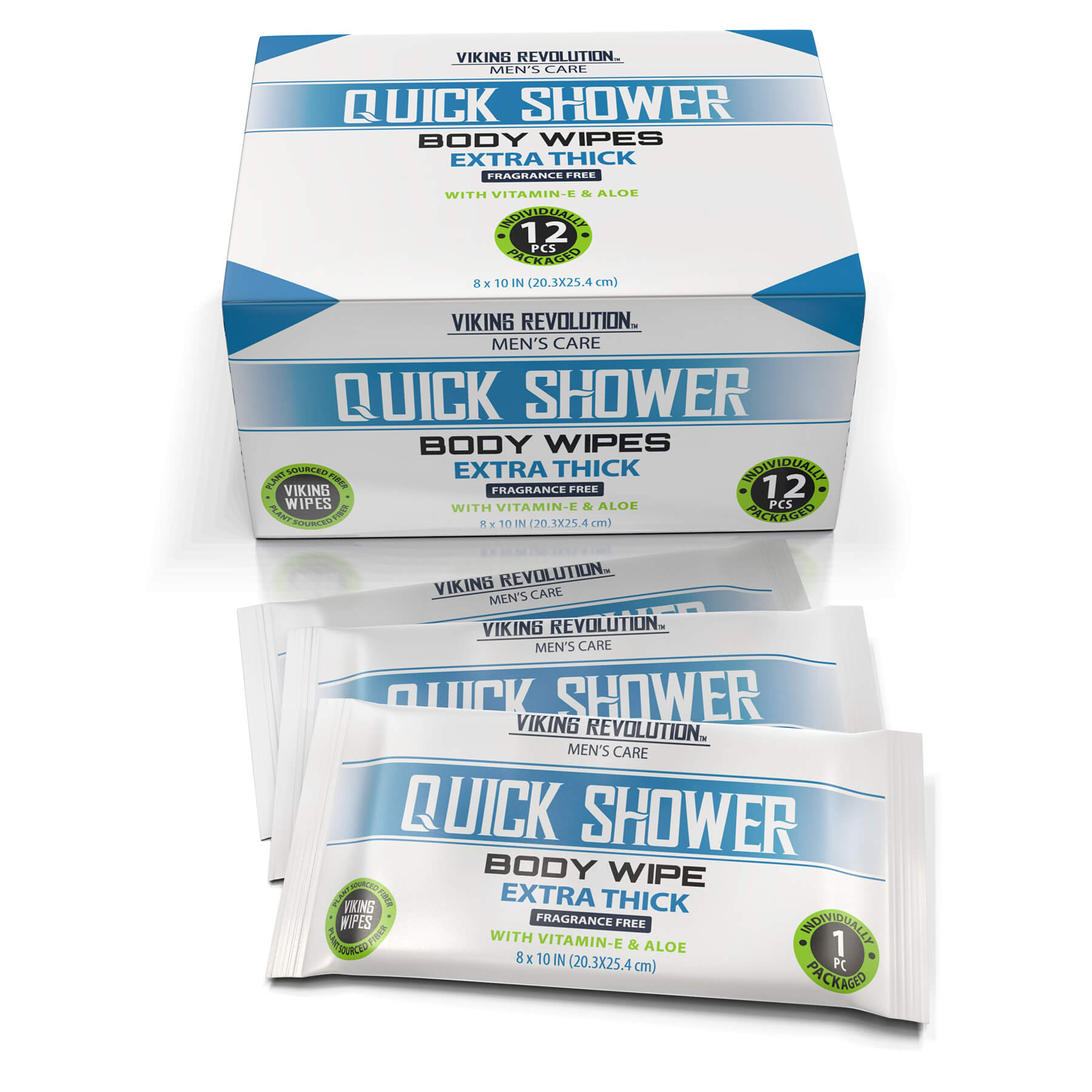 Viking Revolutions Quick Shower biodegradable body wipes for men, 12 pack with Vitamin E & Aloe.