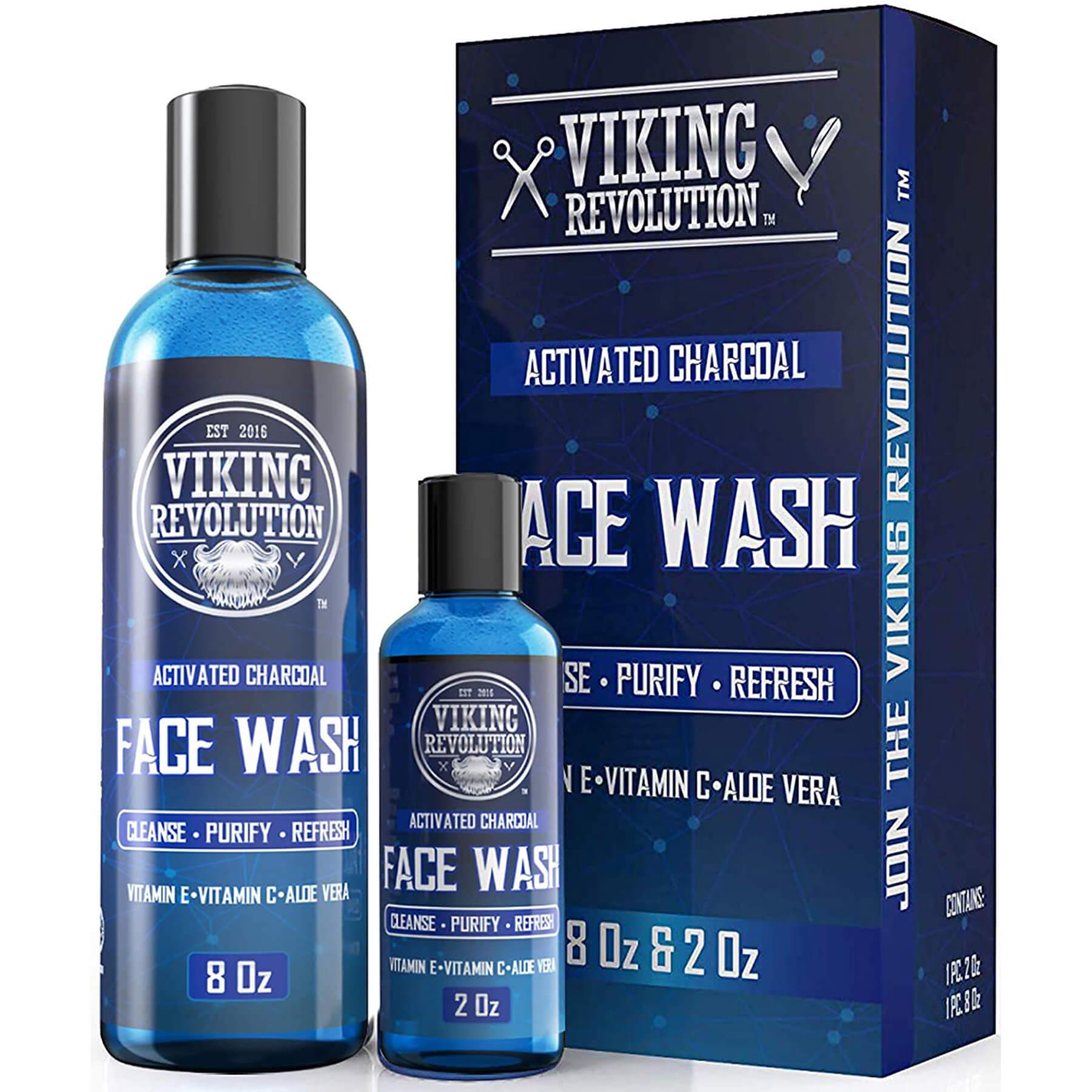 Charcoal Face Wash - 8oz + 2oz: Mens facial care with coconut charcoal.