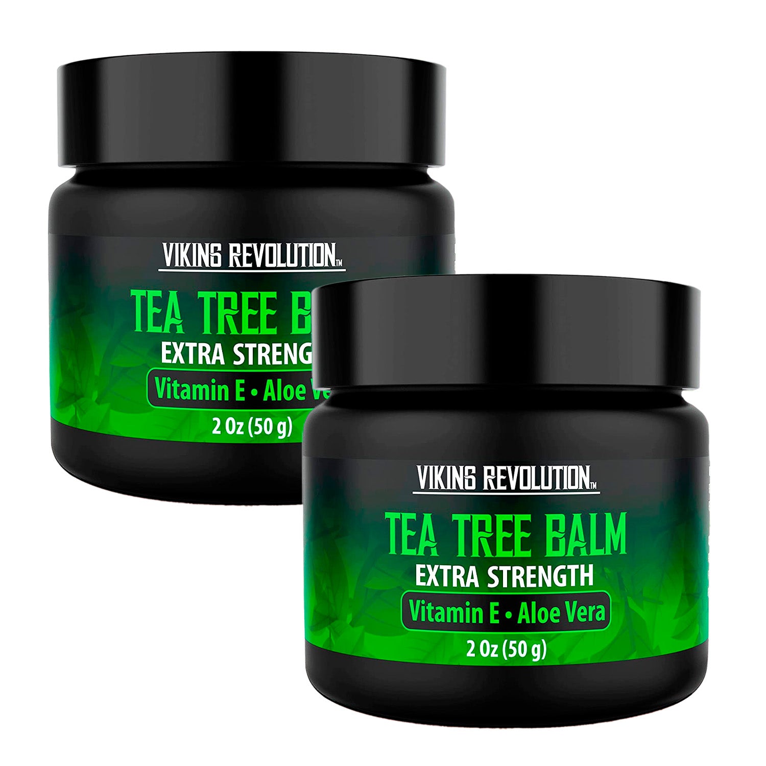 Two jars of Tea Tree Oil Cream - 2 Pack, natural skin treatment with Vitamin E and Aloe Vera, 2 oz each.