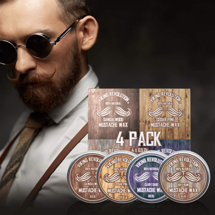 Mustache Wax 4 Pack - Sandalwood, Clary Sage, Cedar & Pine, Bay Rum